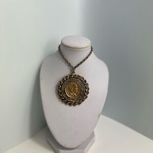 Estate Jewelry Vintage Gold Coin Brass Napoleon Emperor Pendant Necklace